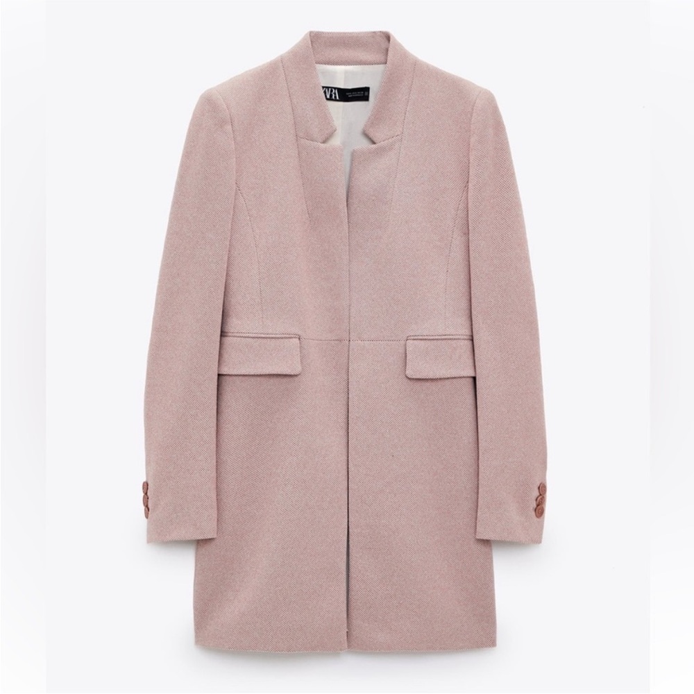Zara Pink lapel Frock Coat Size S - Picture 4 of 12